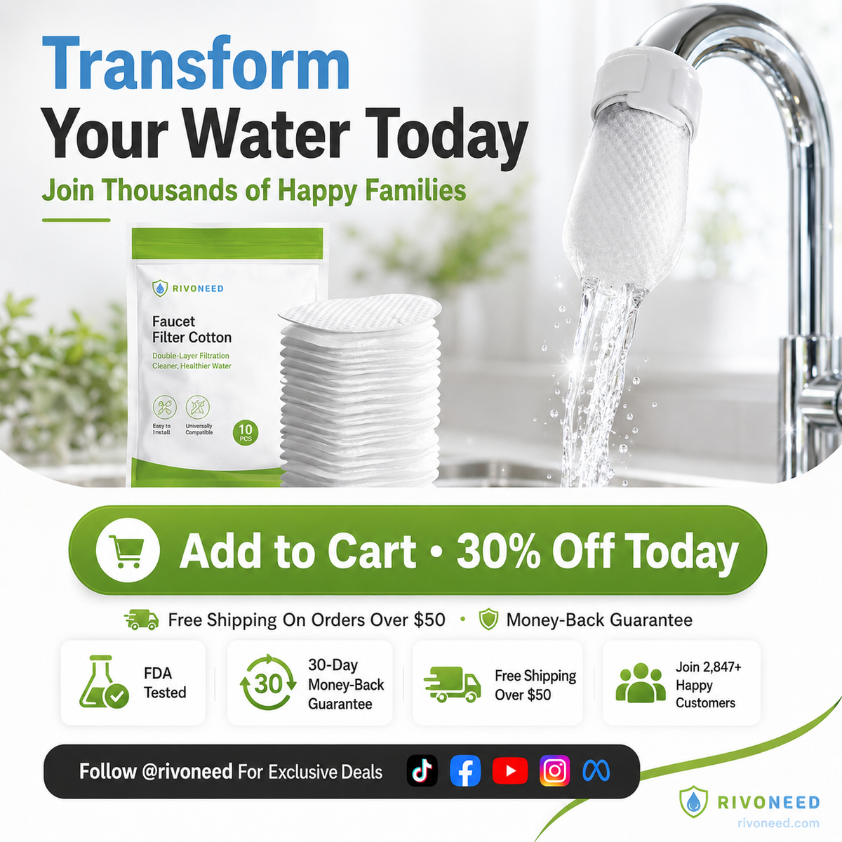 🔥🔥Buy 2 get 1 free ✨️Anti-Splash Kitchen Faucet Filter for Sediment & Rust Removal