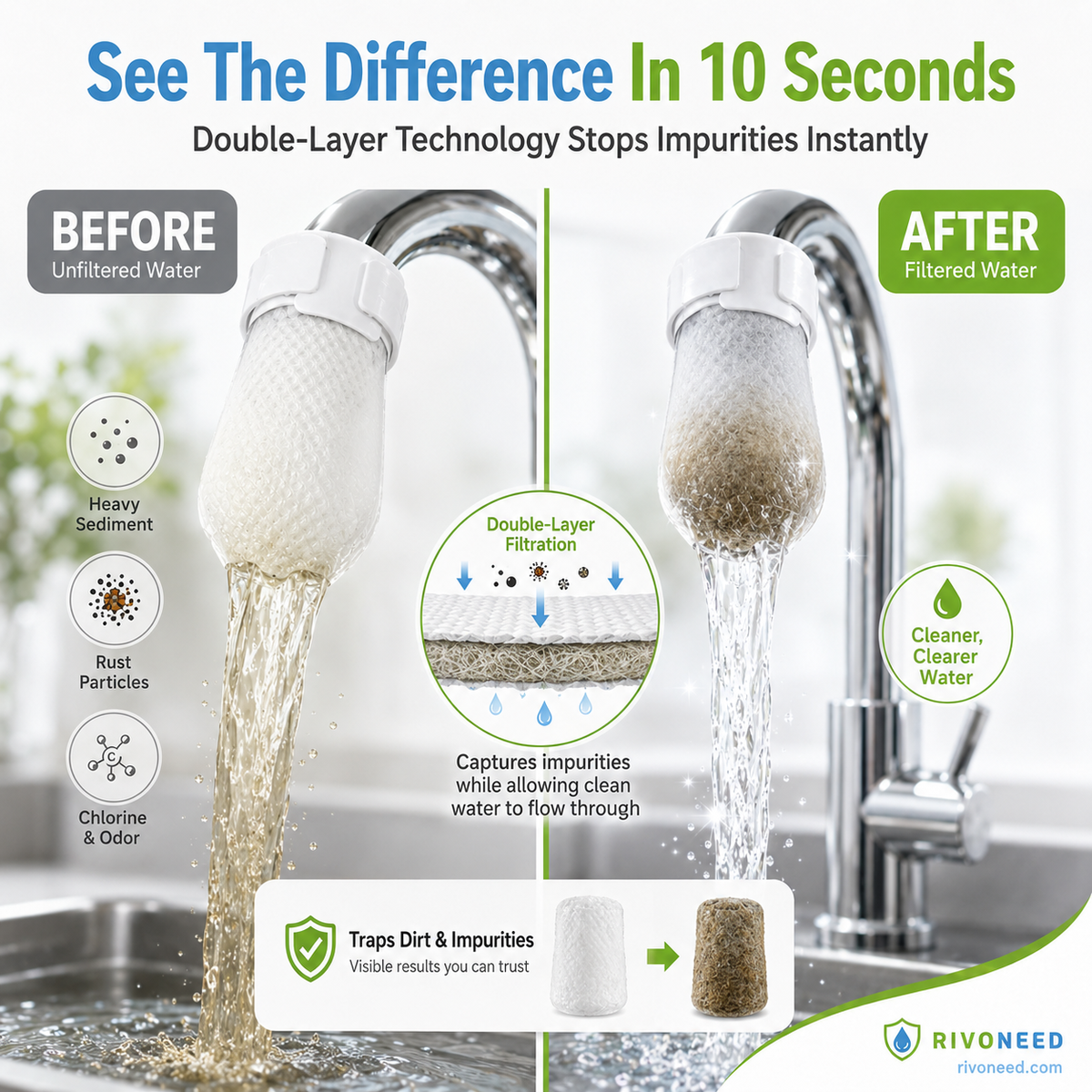 🔥🔥Buy 2 get 1 free ✨️Anti-Splash Kitchen Faucet Filter for Sediment & Rust Removal