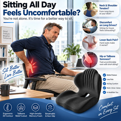 🪑 50% OFF NOW! ✨ Ergonomic memory foam seat cushion with back support – comfortable & supportive for home, office, and car 💺🛡️