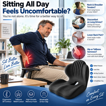 🪑 56% OFF NOW! ✨ Ergonomic memory foam seat cushion with back support – comfortable & supportive for home, office, and car 💺🛡️
