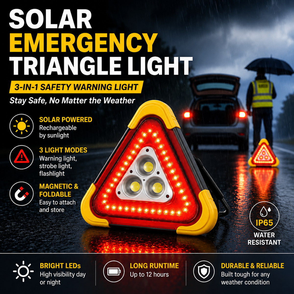 🚗3-in-1 Solar Emergency Light for Cars & Camping 🆘